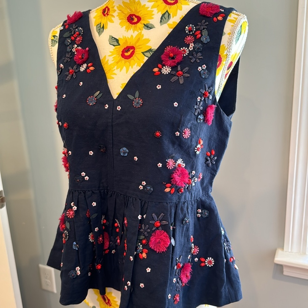 J.Crew Hand-embellished peplum top in cotton linen - Picture 4 of 15